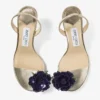 Flower Metallic Nappa Leather Sandal with Flower Corsage