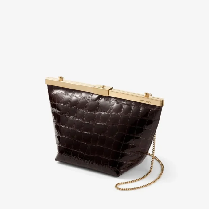 Ganache Sambuco Shiny Croc Embossed Leather Clutch Bag