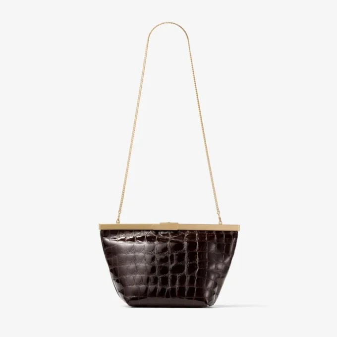Ganache Sambuco Shiny Croc Embossed Leather Clutch Bag