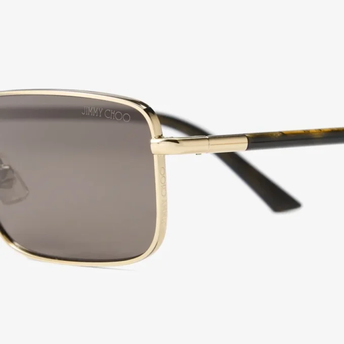 Gavin Pale Gold and Dark Brown Metal Rectangular Sunglasses