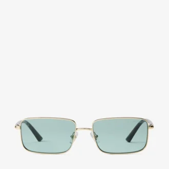 Gavin Pale Gold and Green Metal Rectangular Sunglasses