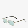 Gavin Pale Gold and Green Metal Rectangular Sunglasses