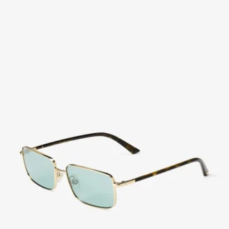 Gavin Pale Gold and Green Metal Rectangular Sunglasses