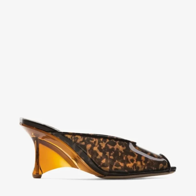 Glace Mule 80 Amber and Brown Mix Tortoiseshell Tpu Sandals with Plexy Wedge