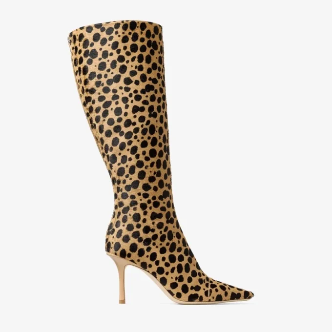 Gloria Knee High Boot 85 Natural Cheetah Print Pony Leather Knee High Boots