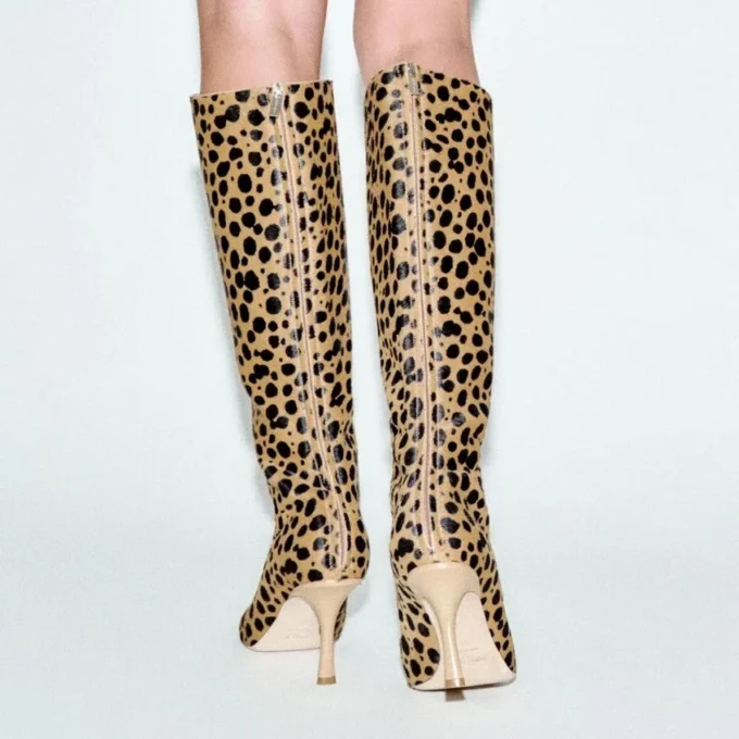 Gloria Knee High Boot 85 Natural Cheetah Print Pony Leather Knee High Boots