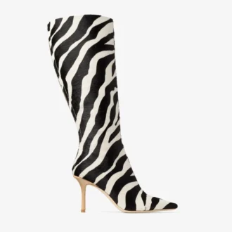 Gloria Knee High Boot 85 Natural Zebra Print Pony Leather Knee High Boots
