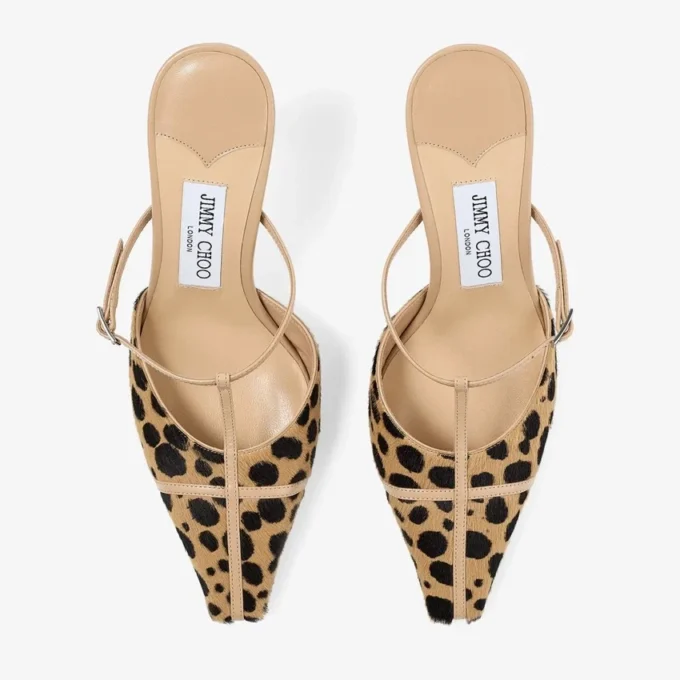Gloria Mule 85 Natural Cheetah Print Pony Leather Mules
