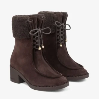 Hali Ankle Boot 60 Chocolate Velvet Suede Ankle Boot with Shearling