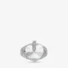 Heart Double Ring Silver-Finish Heart Double Ring with Crystals
