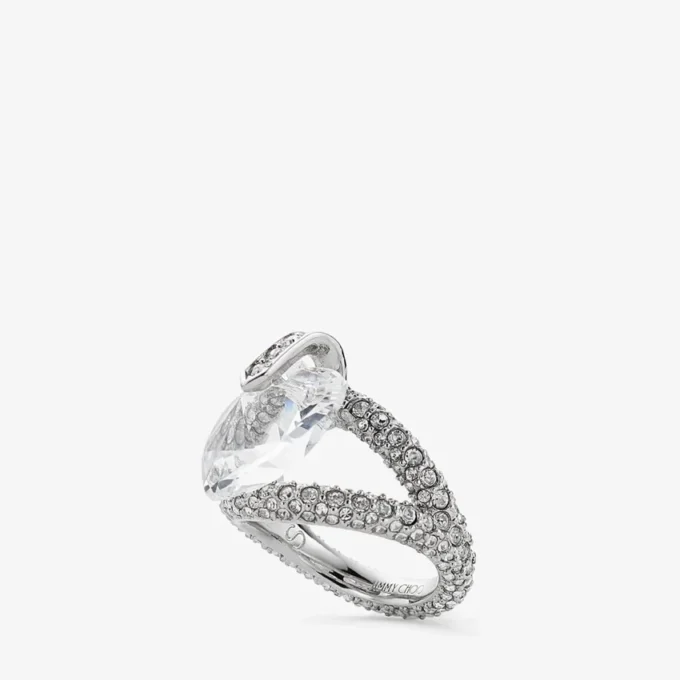 Heart Double Ring Silver-Finish Heart Double Ring with Crystals