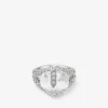 Heart Double Ring Silver-Finish Heart Double Ring with Crystals