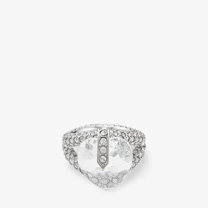 Heart Double Ring Silver-Finish Heart Double Ring with Crystals