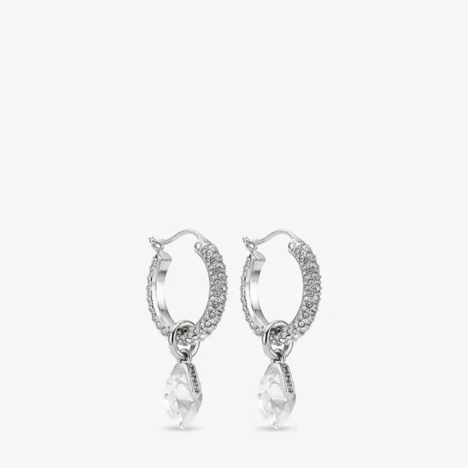 Heart Hoops Silver-Finish Heart Hoop Earrings with Crystals