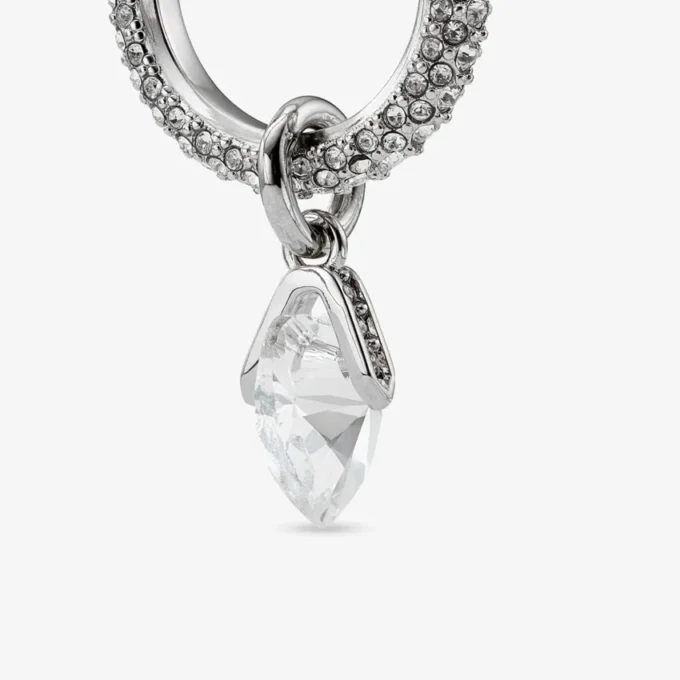 Heart Hoops Silver-Finish Heart Hoop Earrings with Crystals