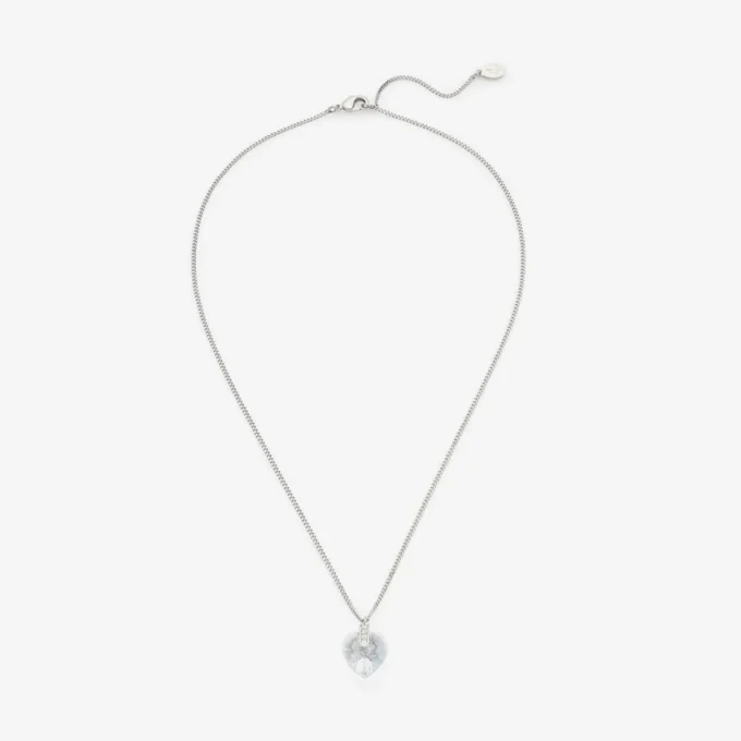 Heart Necklace Silver-Finish Heart Necklace with Crystals