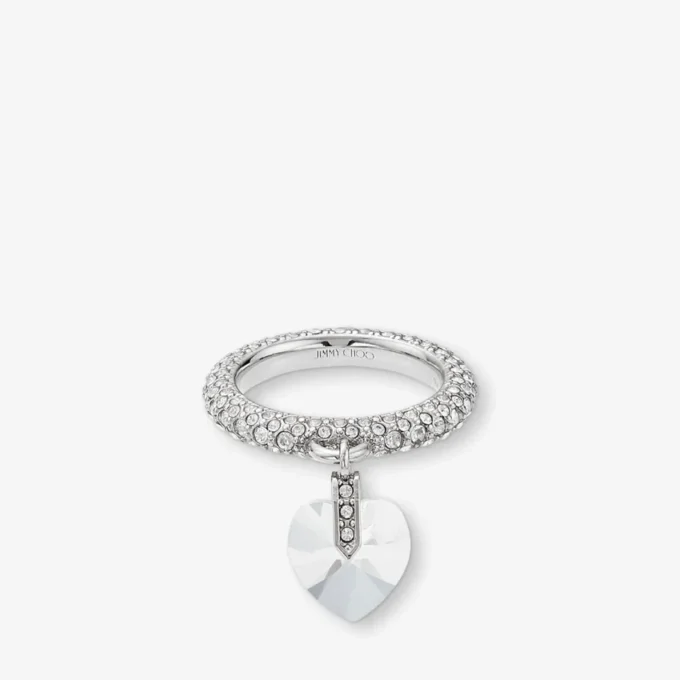 Heart Ring Silver-Finish Heart Ring with Crystals