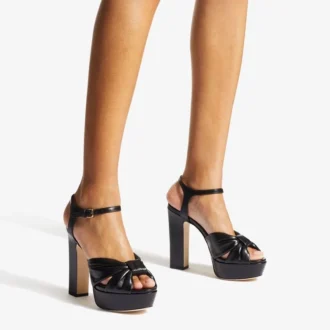 Heloise 120 Black Nappa Leather Platform Sandals