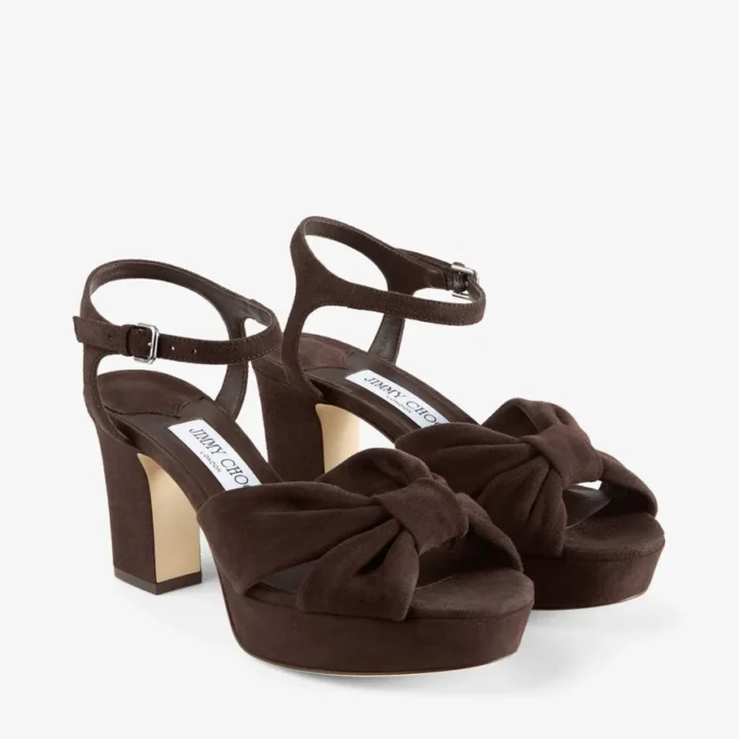 Heloise 80 Chocolate Suede Platform Sandals