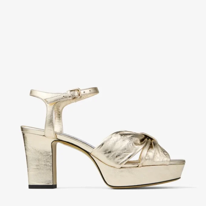 Heloise 80 Gold Vintage Metallic Leather Platform Sandals