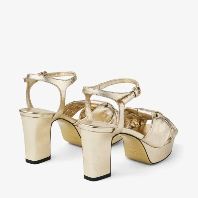 Heloise 80 Gold Vintage Metallic Leather Platform Sandals