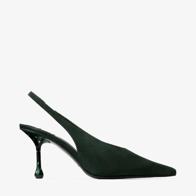 Isa 80 British Green Suede Slingbacks with Dotted Heels