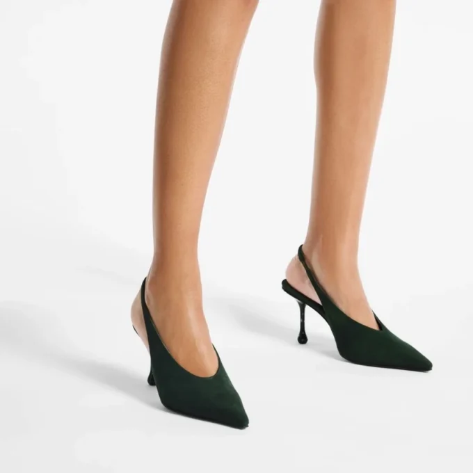 Isa 80 British Green Suede Slingbacks with Dotted Heels