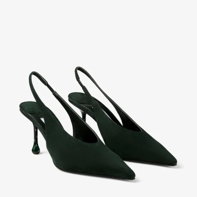 Isa 80 British Green Suede Slingbacks with Dotted Heels