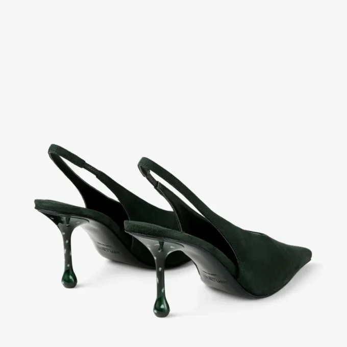 Isa 80 British Green Suede Slingbacks with Dotted Heels