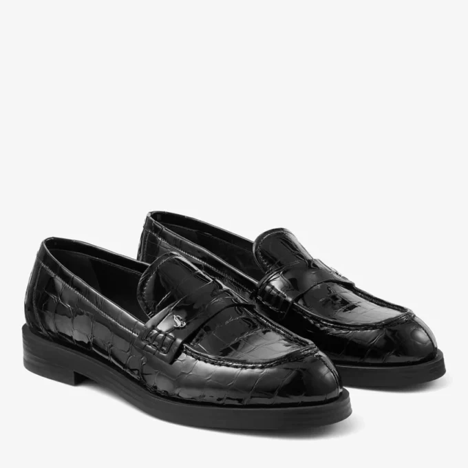 Ivy Loafer Black Croc Embossed Leather Loafers