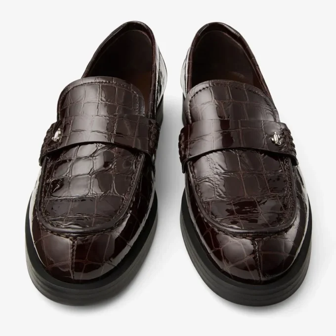 Ivy Loafer Sambuco Shiny Croc Embossed Leather Loafers
