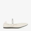 Jade Ballerina Latte Soft Nappa Leather Ballerina Flats with Crystal Strap
