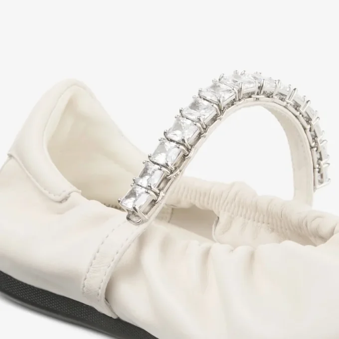 Jade Ballerina Latte Soft Nappa Leather Ballerina Flats with Crystal Strap