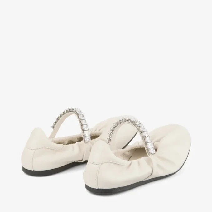 Jade Ballerina Latte Soft Nappa Leather Ballerina Flats with Crystal Strap