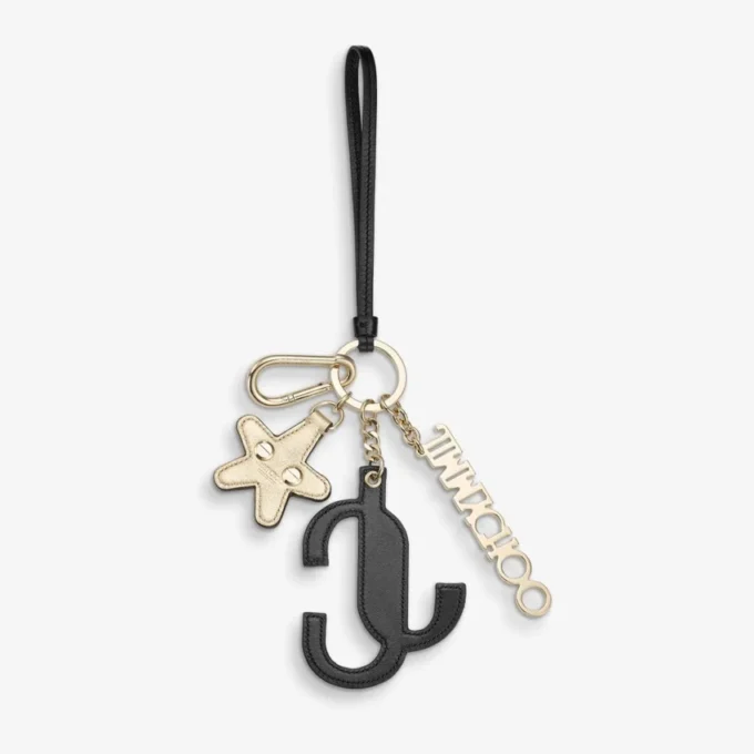 Jc Multi Charm Black & Orange Calf Leather Star Logo Bag Charm
