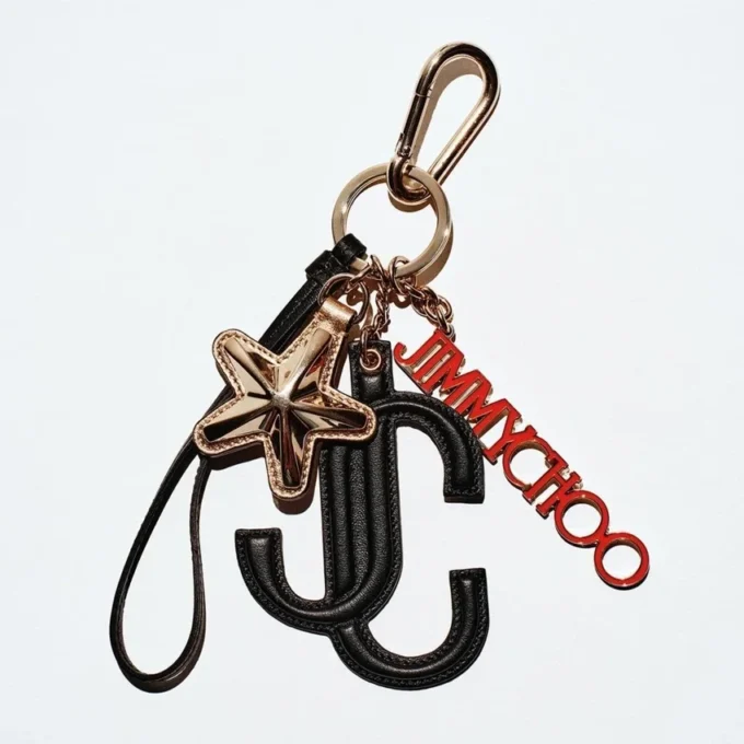 Jc Multi Charm Black & Orange Calf Leather Star Logo Bag Charm