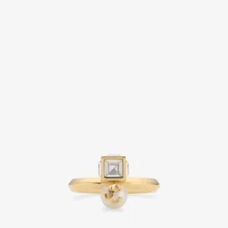 Jc Pearl Cube Ring Gold Metal Ring with Pearl and Crystal Cube