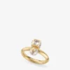 Jc Pearl Cube Ring Gold Metal Ring with Pearl and Crystal Cube