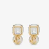 Jc Pearl Cube Studs Gold Metal Earrings with Pearl and Crystal Cube