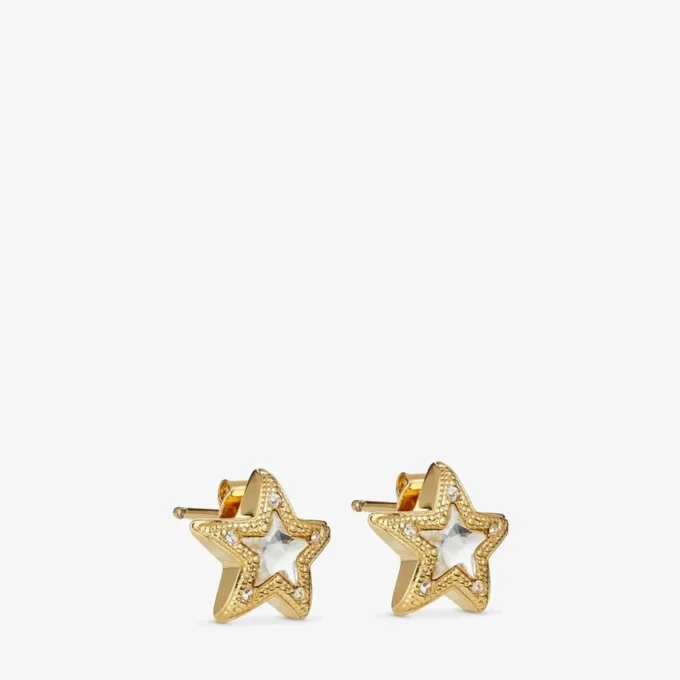 Jc Star Studs Gold-Finish Metal Jc Star Stud Earrings with Swarovski Crystals