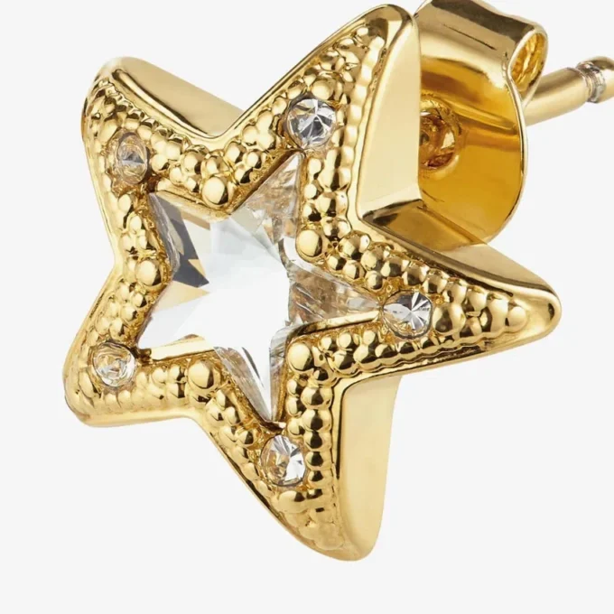 Jc Star Studs Gold-Finish Metal Jc Star Stud Earrings with Swarovski Crystals