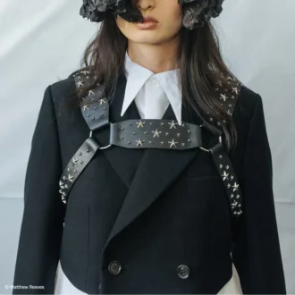 Jimmy Choo Noir Kei Ninomiya All Stars Harness Black Smooth Calf Leather Harness with  Metal Multi Star Embellishment