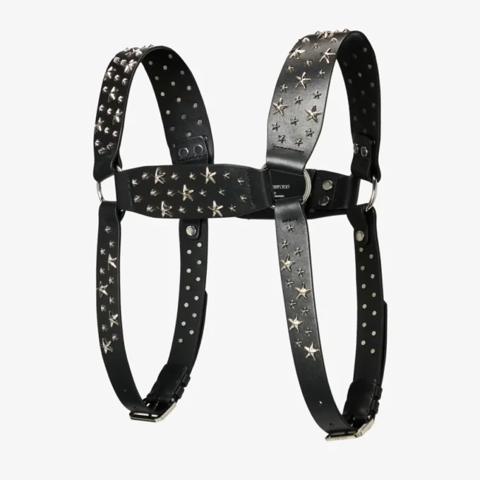 Jimmy Choo Noir Kei Ninomiya All Stars Harness Black Smooth Calf Leather Harness with  Metal Multi Star Embellishment