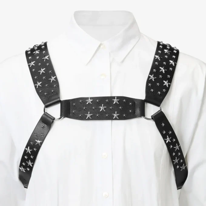 Jimmy Choo Noir Kei Ninomiya All Stars Harness Black Smooth Calf Leather Harness with  Metal Multi Star Embellishment