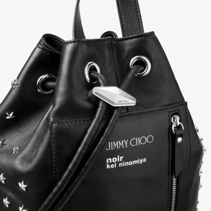 Jimmy Choo Noir Kei Ninomiya Backpack  Black Nappa Leather Backpack with Metal Multi Star Embellishment