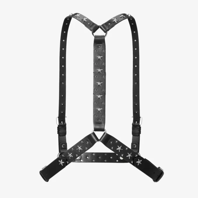 Jimmy Choo Noir Kei Ninomiya Single Star Harness Black Smooth Calf Leather Harness with Metal Multi Star Embellishment