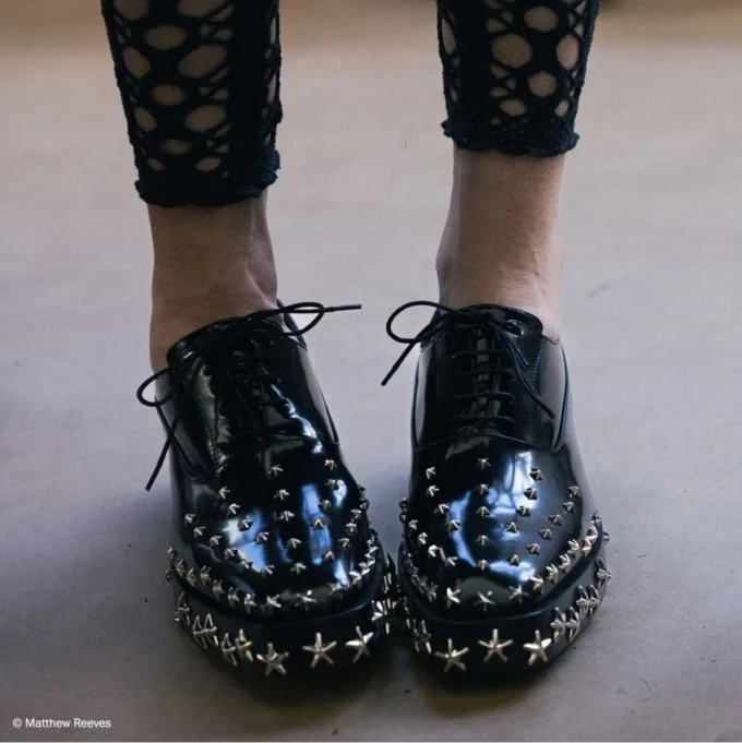 Jimmy Choo Noir Kei Ninomiya Star Shoe Black Polished Calf Leather Lace-Up Shoes with Star Embellishment