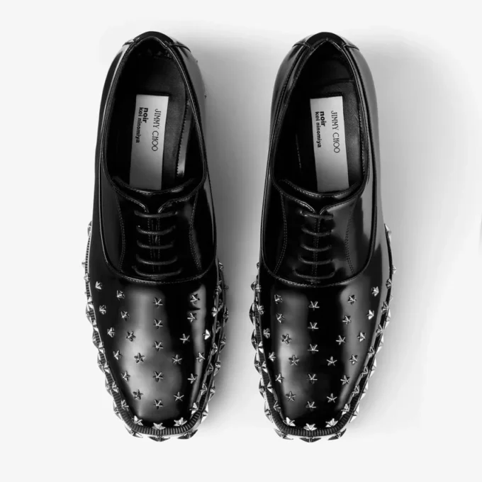 Jimmy Choo Noir Kei Ninomiya Star Shoe Black Polished Calf Leather Lace-Up Shoes with Star Embellishment