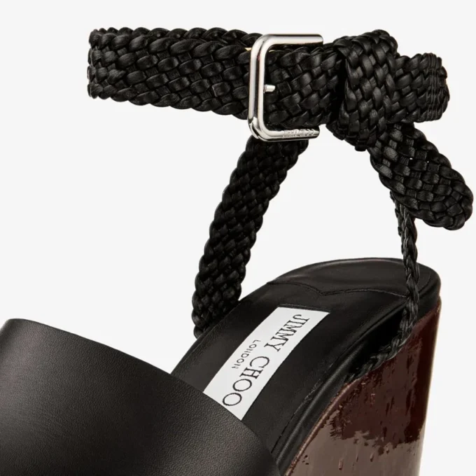 Jori 100 Black Shiny Calf Leather and Shiny Cork Wedges
