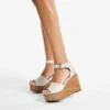 Jori 100 Latte Shiny Calf Leather and Shiny Cork Wedges